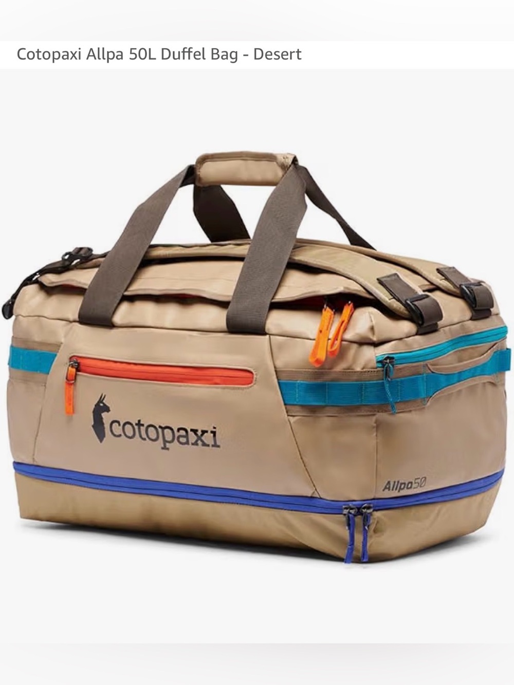 Cotopaxi 50L Allpa Duffle in Desert *new with light scuffs to exterior*